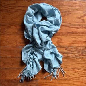 Cashmere Ruffled Light Blue Scarf with Fringe